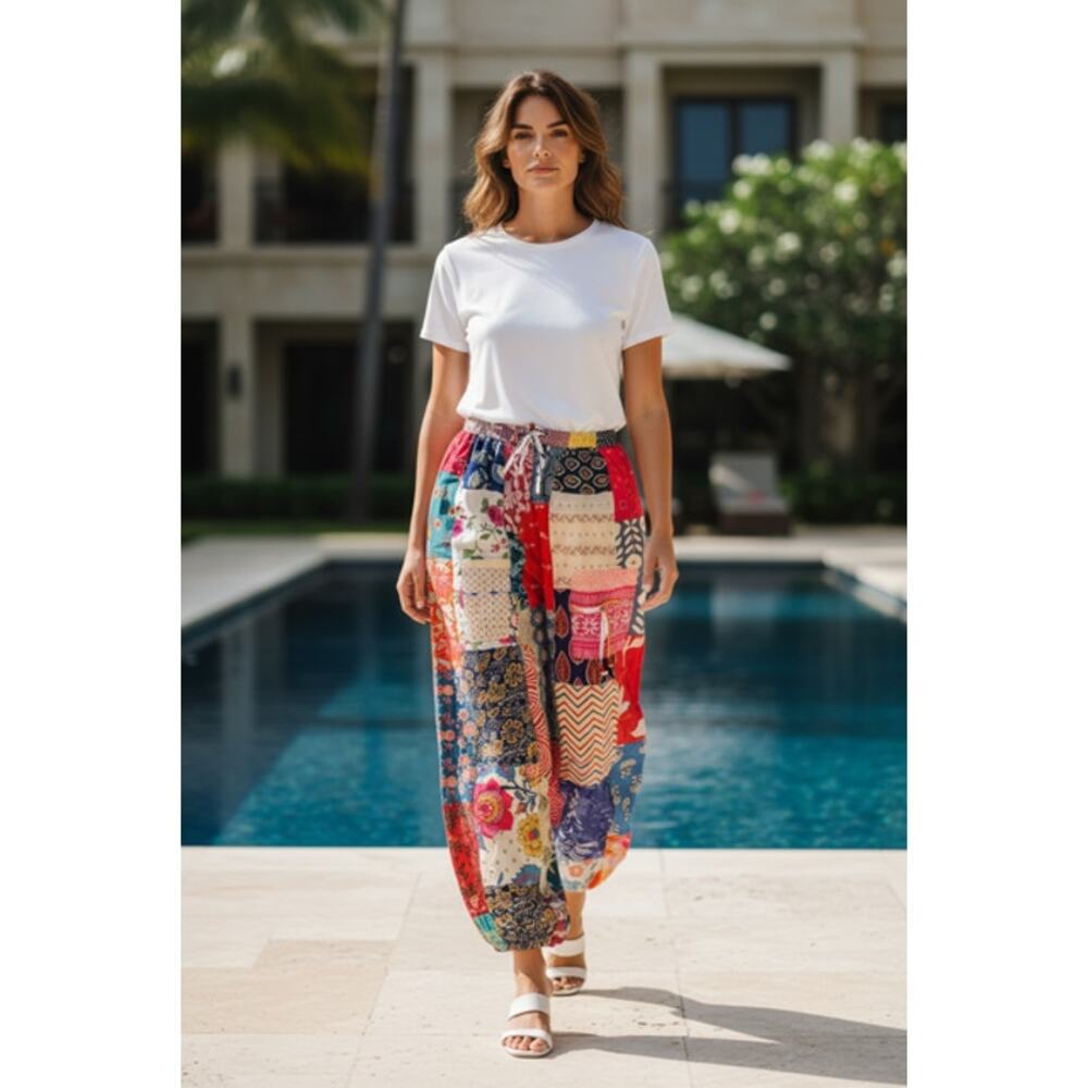 POL - One of a Kind Boho Printed Woven Jogger Pants - One Size (C)